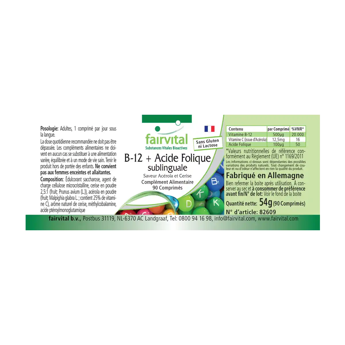 B-12 et acide folique sublingual au goût acérola-cerise - 90 comprimésa