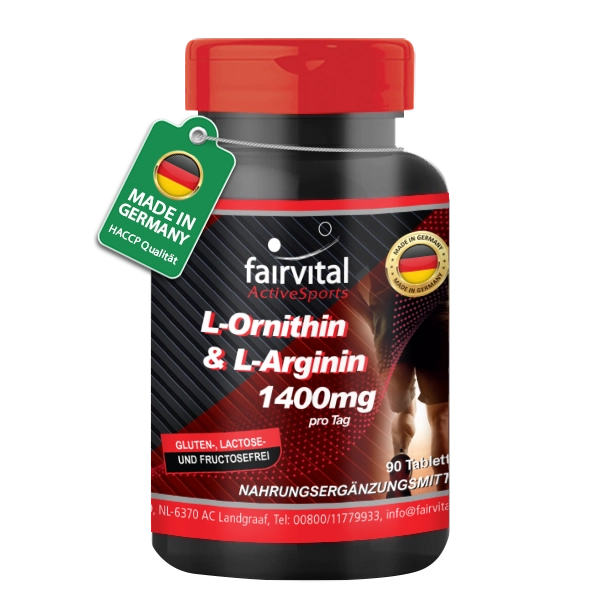 L-Ornithine & L-Arginine 1400mg per dagdosering – 90 tabletten – HOOGGEDOSEERD – VEGAN – Aminozuren | Fairvital