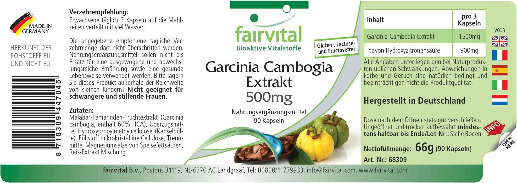 Extrait de Garcinia Cambogia 500mg - 90 gélules