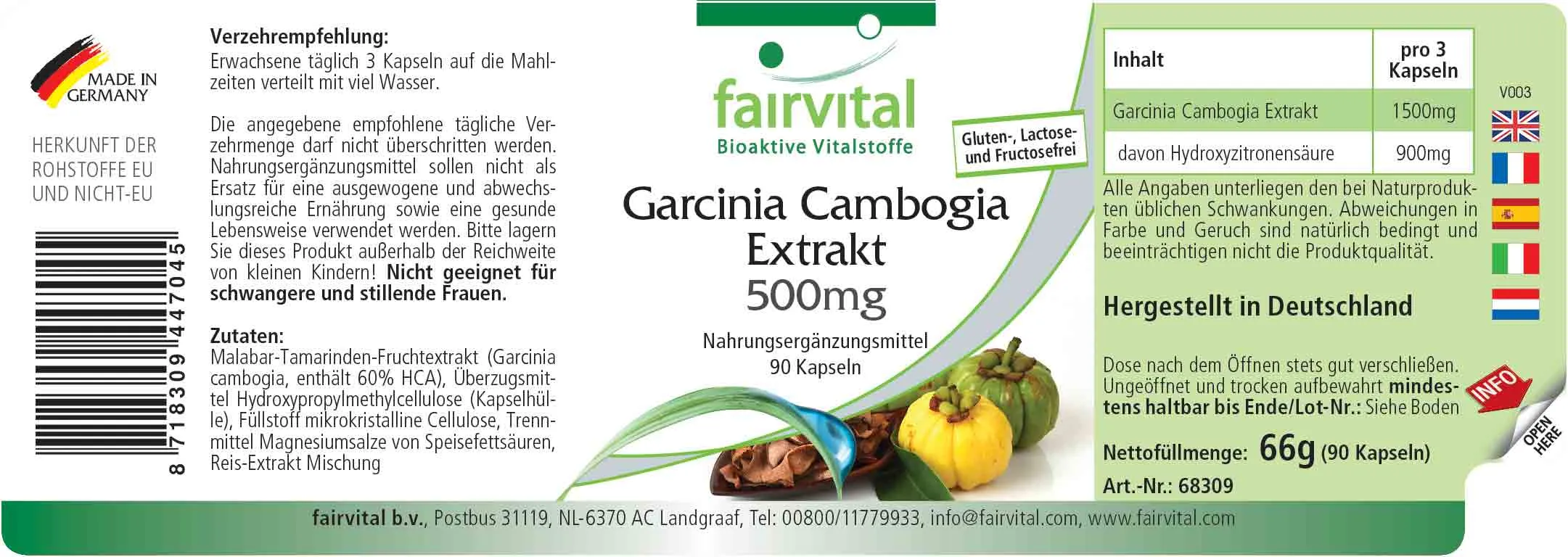 Garcinia Cambogia Extrakt 500mg - 90 Kapseln - mit 60% Hydroxycitronensäure - Vegan | Fairvital Garcinia Cambogia Extrakt 500mg - 90 Kapseln - mit 60% Hydroxycitronensäure - Vegan | Fairvital