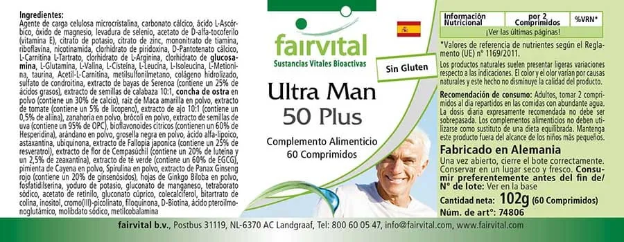 Ultra Man 50 Plus - 60 Tabletten - Multivitamin, Multimineral - für Immunsystem, Muskeln, Knochen uvm. | Fairvital Ultra Man 50 Plus - 60 Tabletten - Multivitamin, Multimineral - für Immunsystem, Muskeln, Knochen uvm. | Fairvital