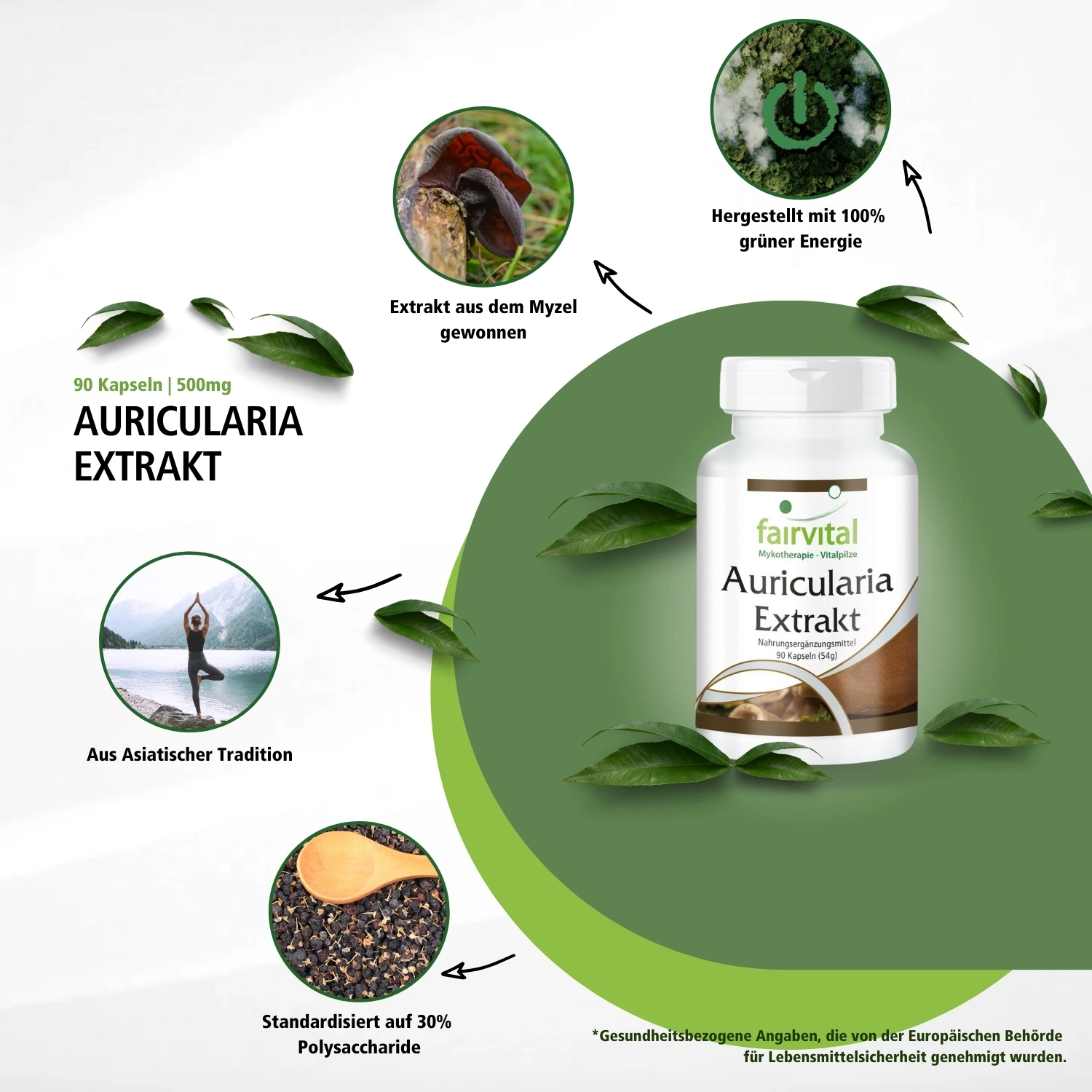 Auricularia Extrakt - 90 Kapseln - Schluckfreundlich - Judasohr - 30% Polysaccharide - Hochdosiert und Vegan | Fairvital