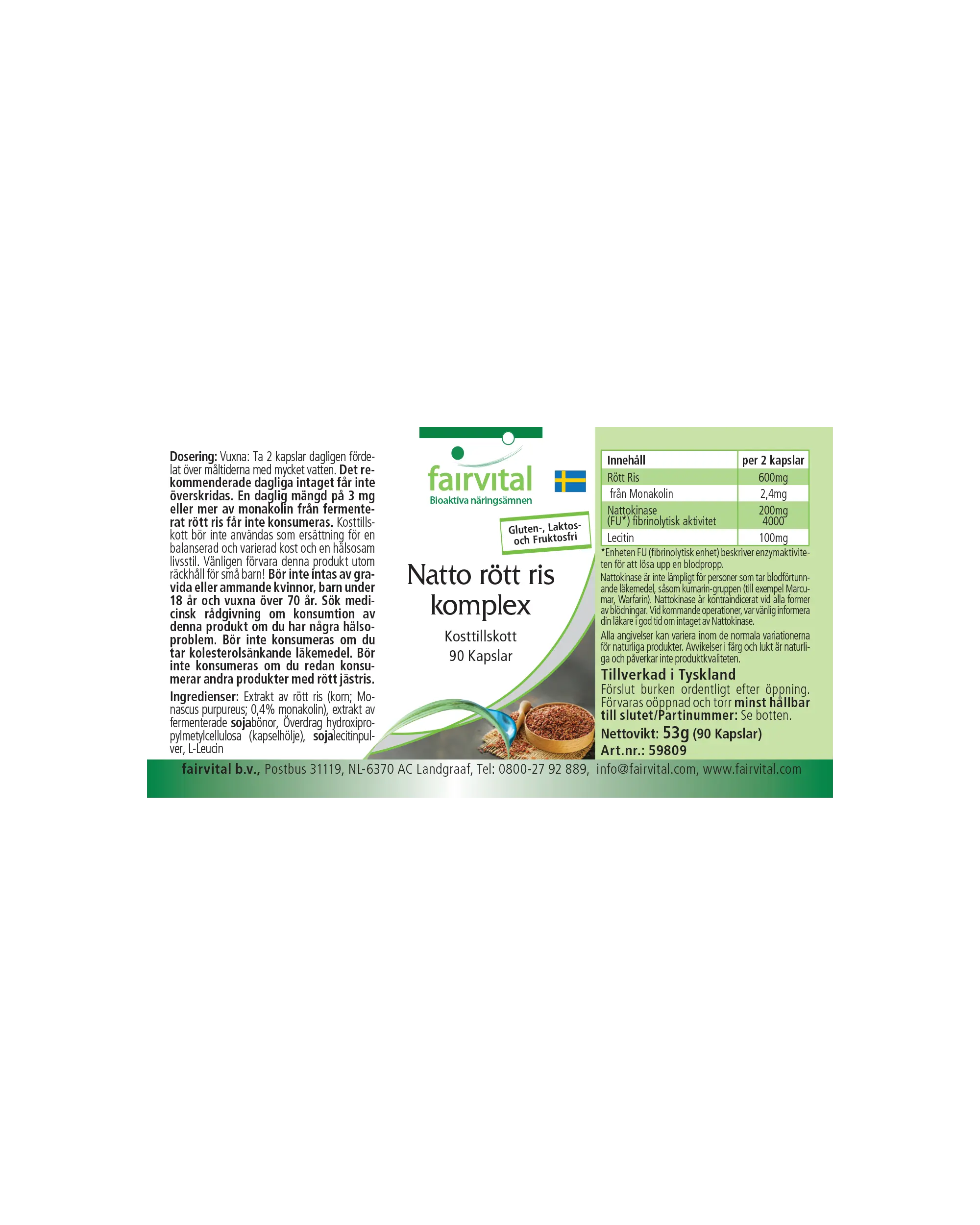 Natto Rode Rijst Complex - 90 Capsules - Gemakkelijk slikbaar - Met Monacoline K en Nattokinase - Vegan | Fairvital