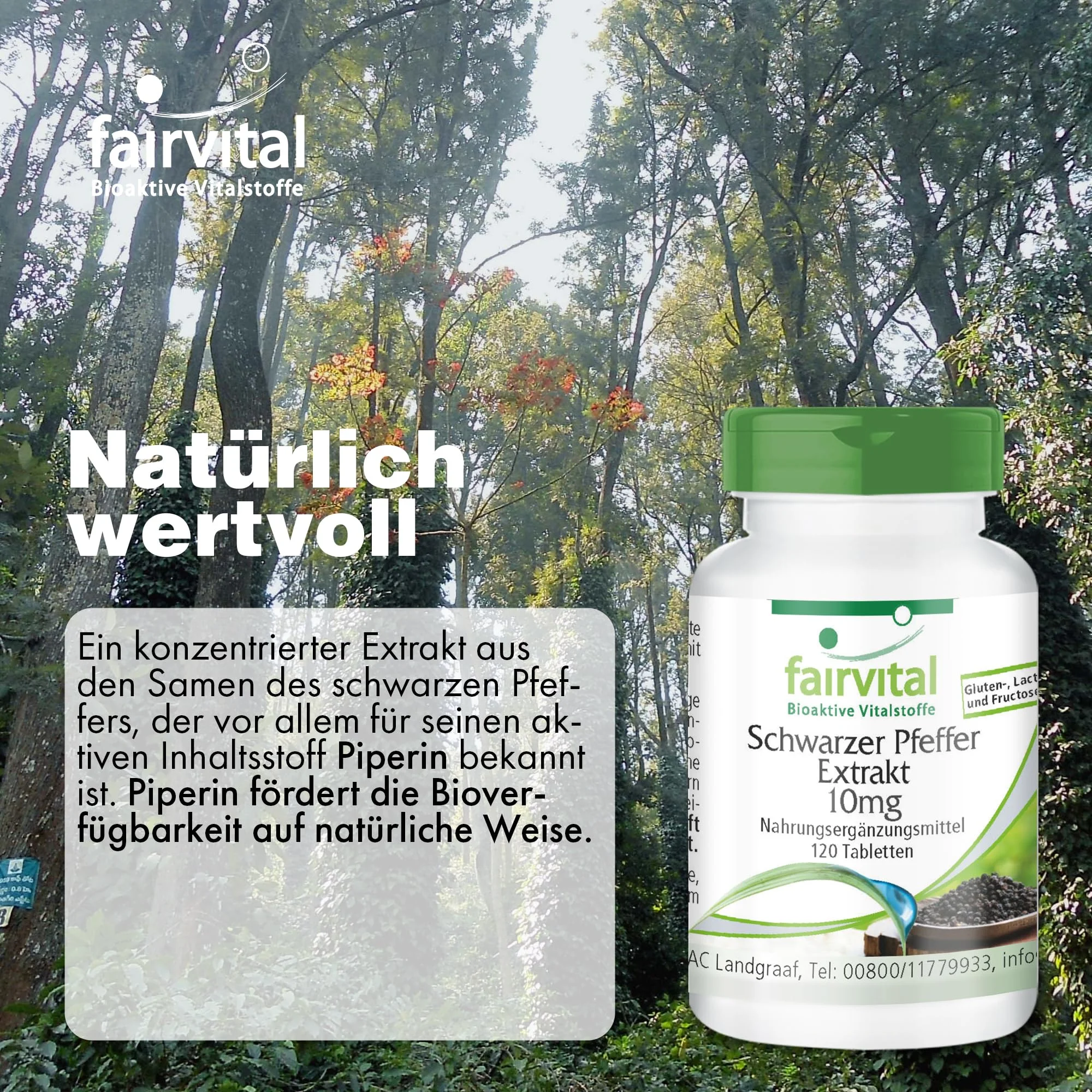 Schwarzer Pfeffer Extrakt 10mg - 120 Tabletten - Schluckfreundlich - 95% Piperin - Vegan | Fairvital