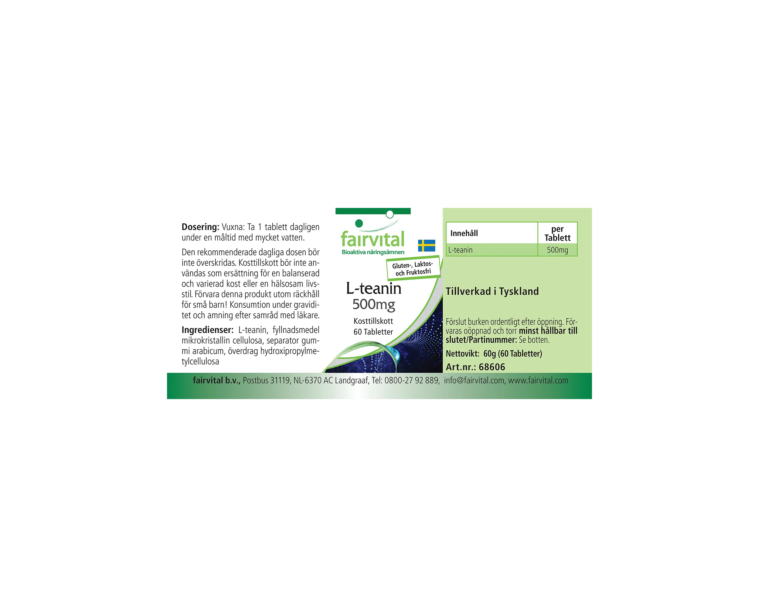 L-Théanine 500mg - 60 comprimés - Acide aminé - Faciles à avaler - Hautement dosée et végane | Fairvital