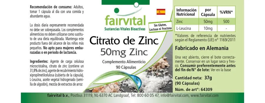 Zinc citrate containing 50mg zinc - 90 capsules