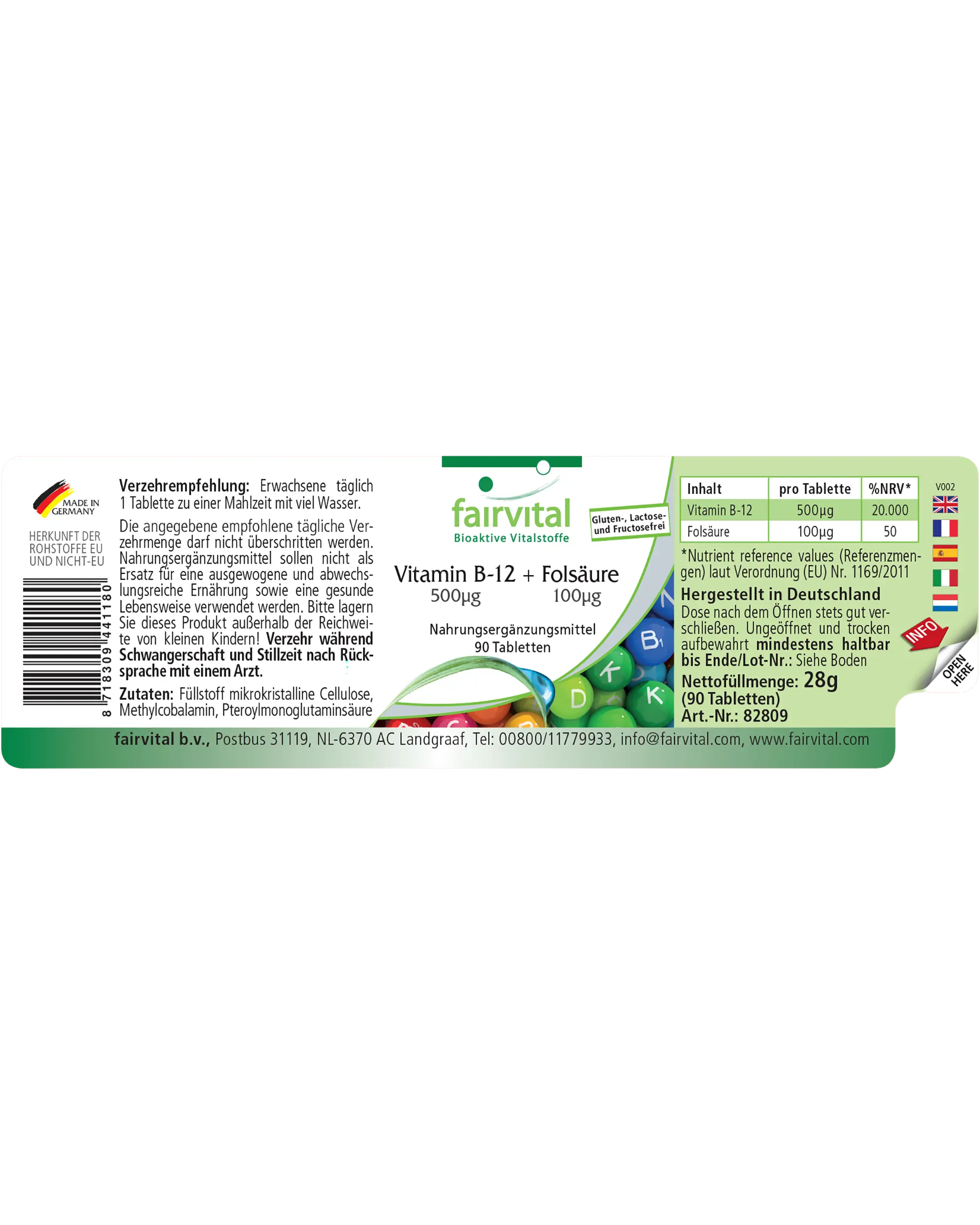 Vitamine B-12 + Folsäure 500µg / 100µg - 90 comprimés