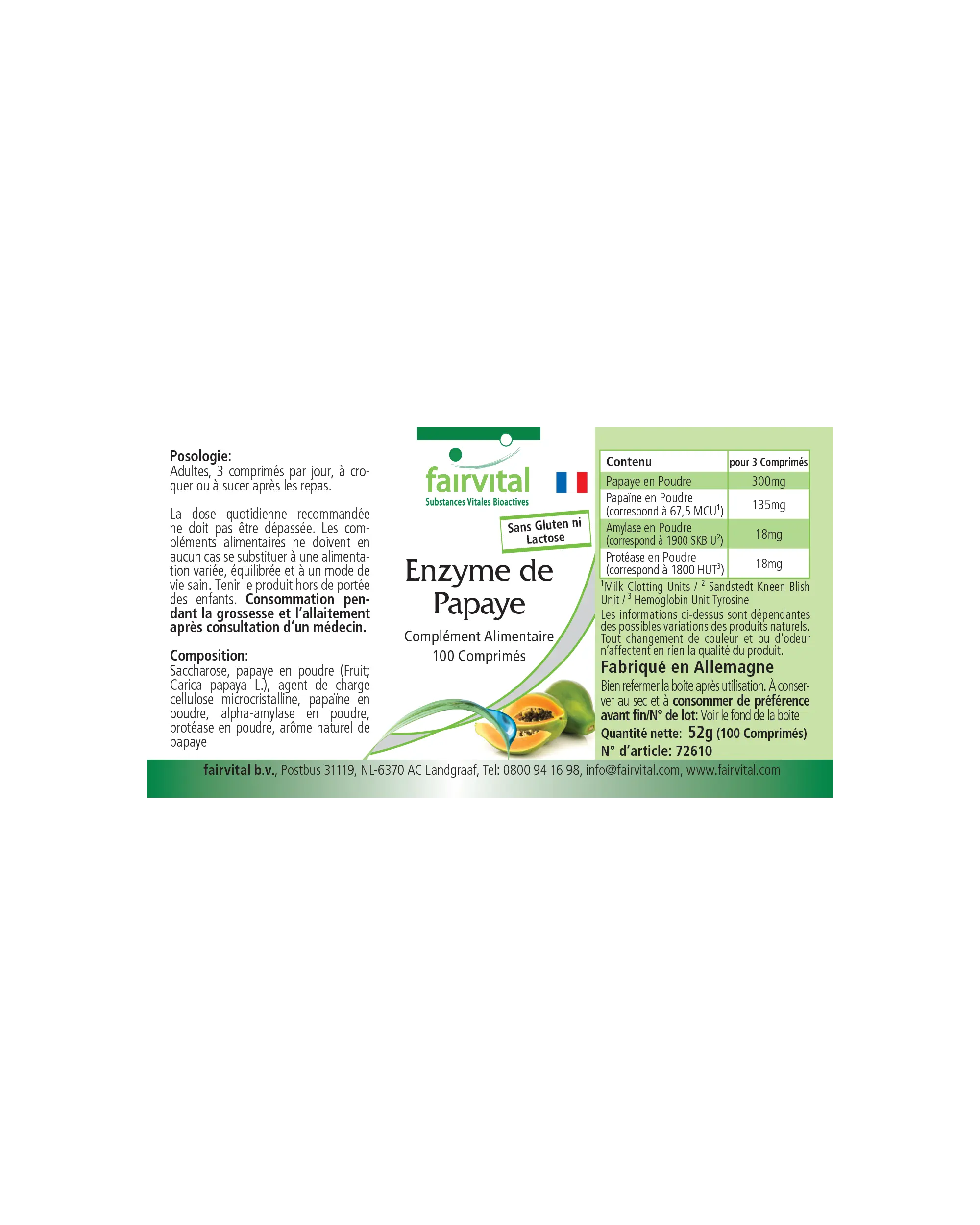 Enzyme de Papaye - 100 comprimés à croquer