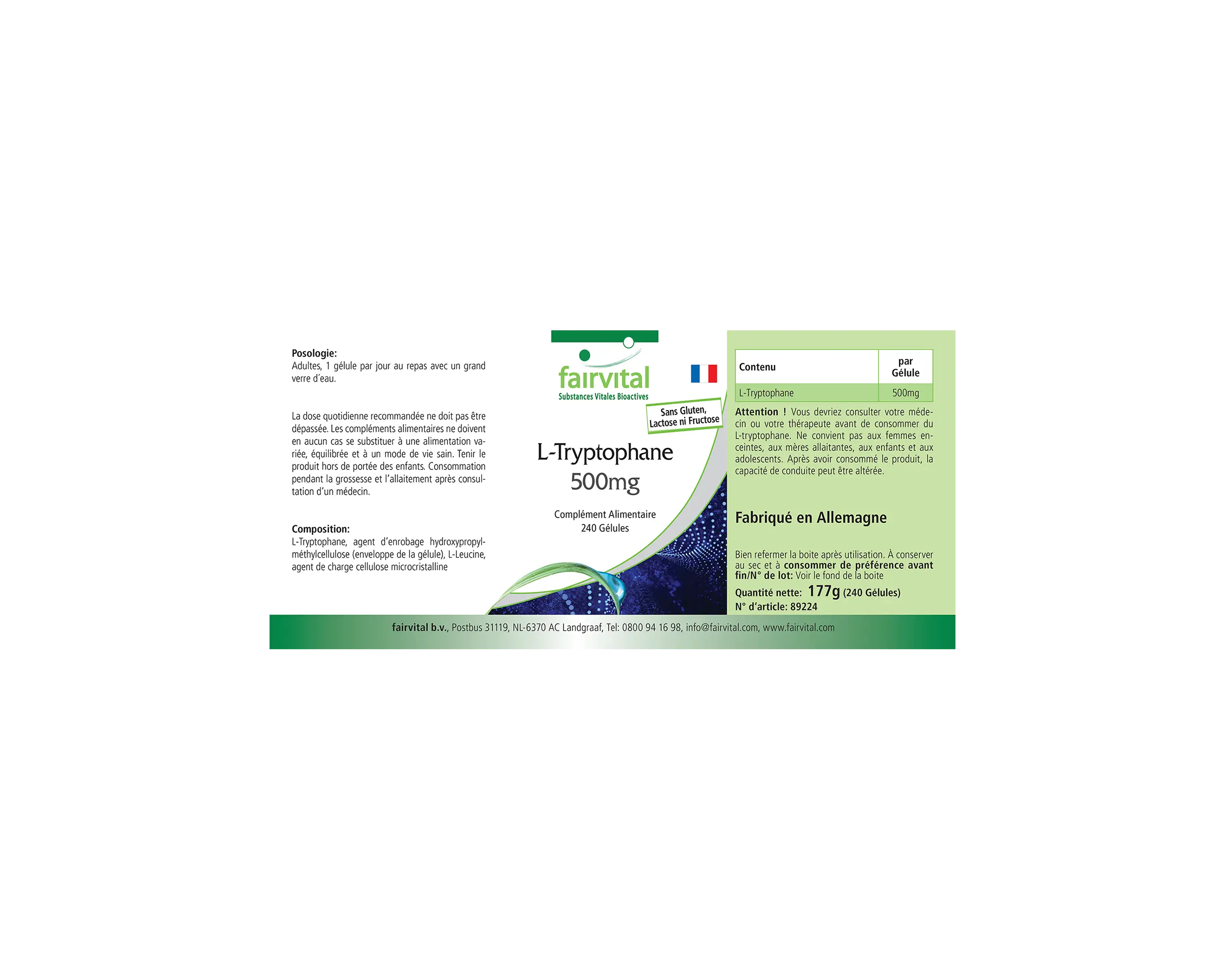 L-Tryptophan 500mg - 240 Kapseln - vegan | Fairvital
