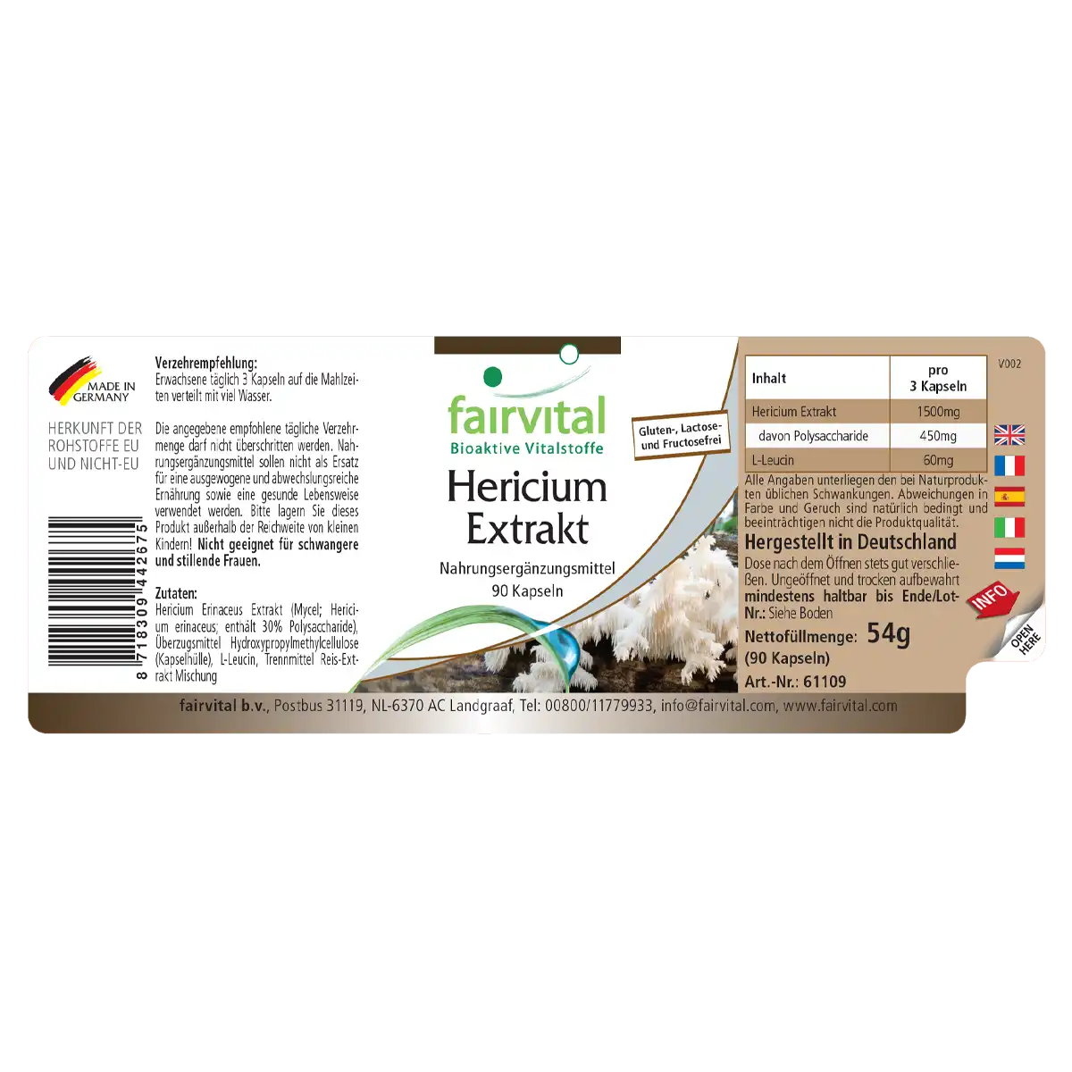 Hericium Extrakt 500mg - 90 Kapseln - Hericium erinaceus (Igelstachelbart) - 30% Polysaccharide - Vegan | Fairvital Hericium Extrakt 500mg - 90 Kapseln - Hericium erinaceus (Igelstachelbart) - 30% Polysaccharide - Vegan | Fairvital