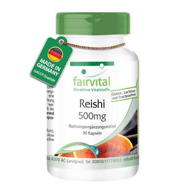 Reishi 500mg - 90 Kapseln - Ganoderma lucidum Pilzpulver - Hochdosiert und Vegan | Fairvital