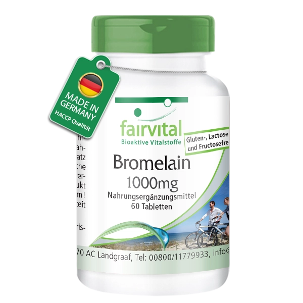 Bromelain 500mg  - 60 Tabletten - 1000mg pro Tagesdosis - 600 F.I.P. - Ananasenzym - Vegan | Fairvital