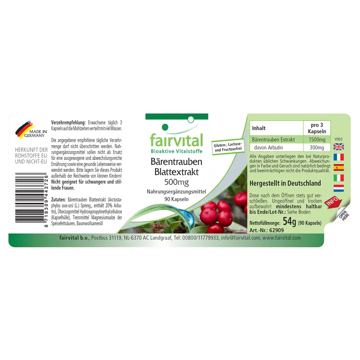 Uva Ursi Bearberry leaf extract 500mg - 90 capsules