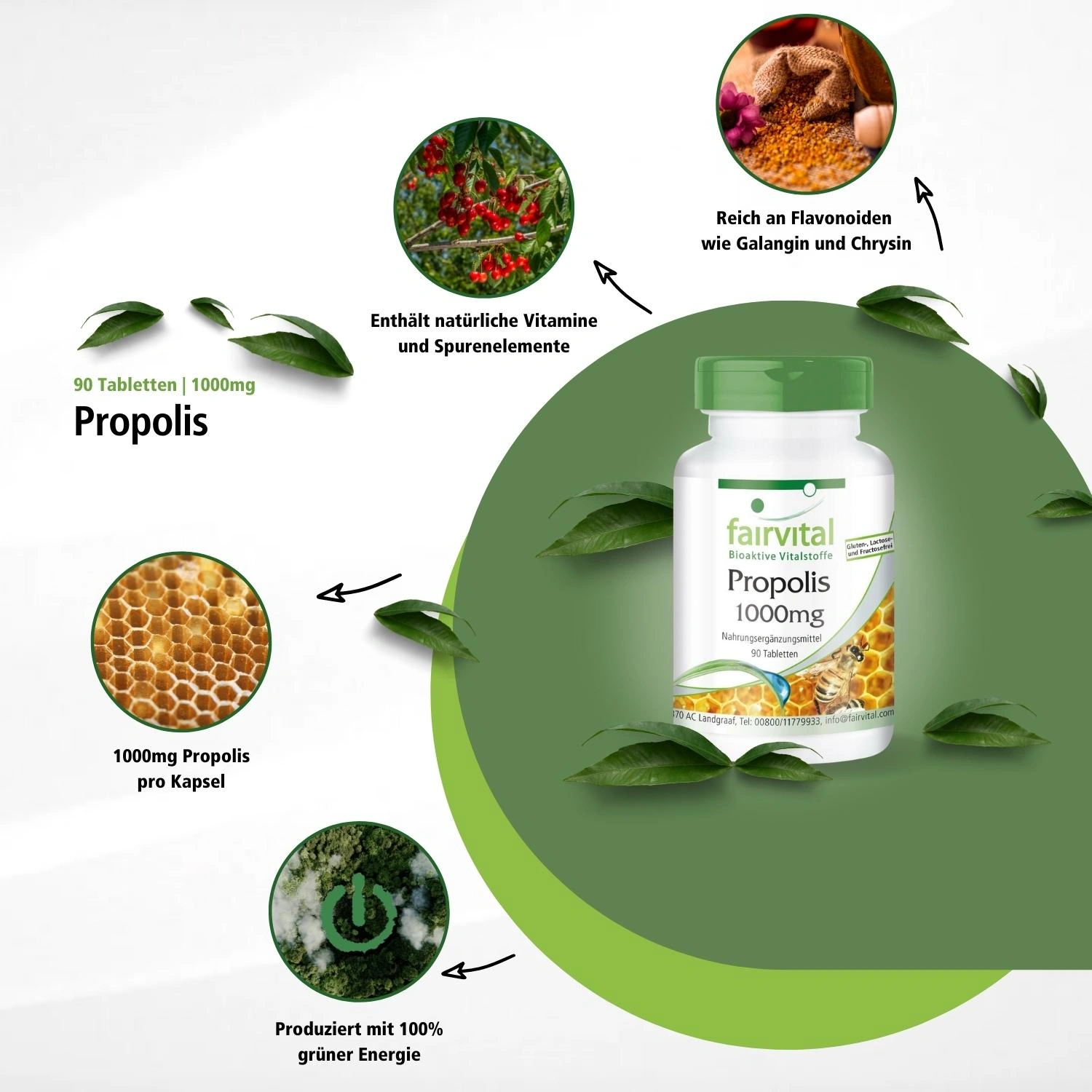 Bienen Propolis 1000mg - 90 Tabletten - Natürliches Bienenharz Extrakt - 3% Galangin - Hochdosiert | Fairvital