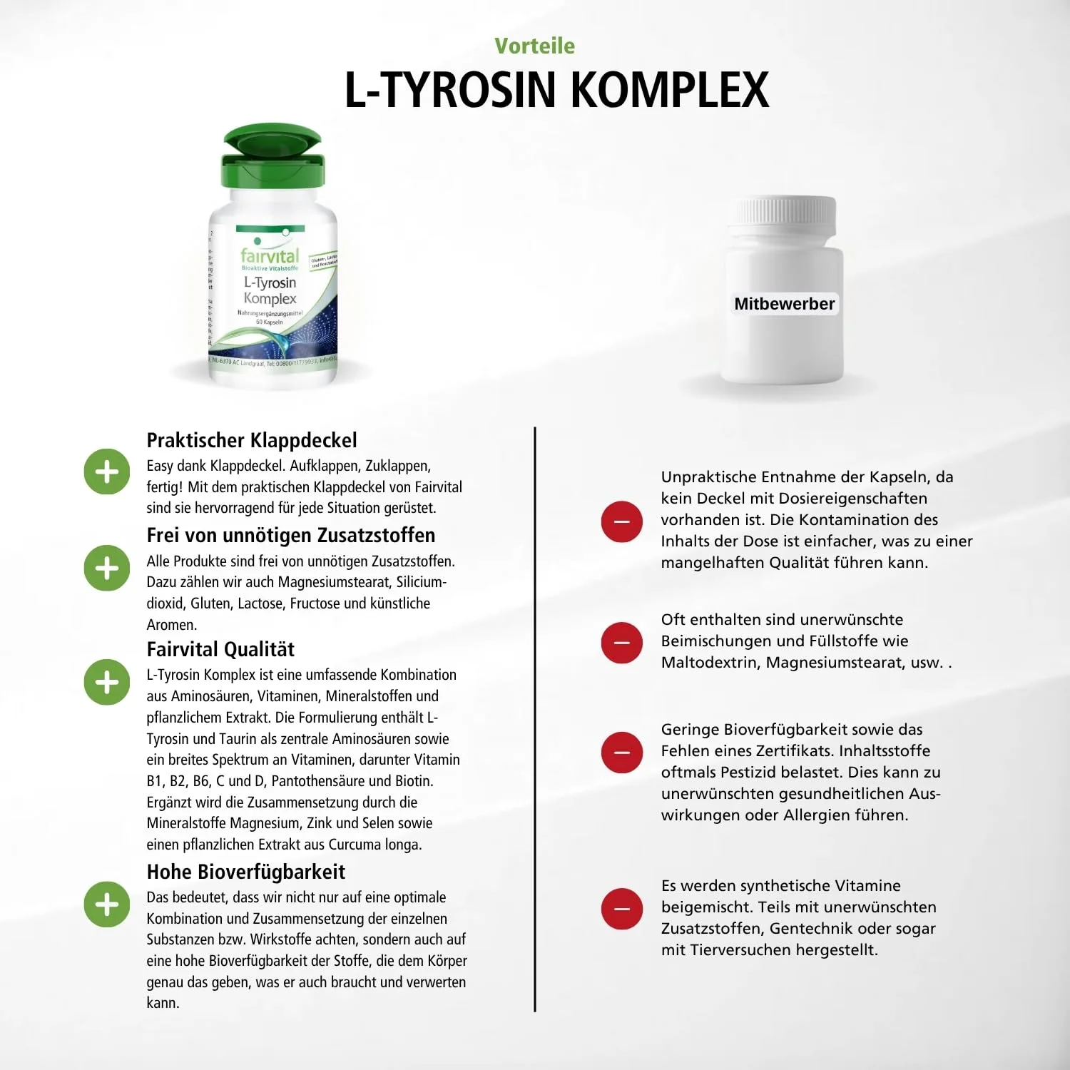 L-Tyrosin Komplex - 60 Kapseln -  mit Curcumin; Taurin; B-Vitaminen und Mineralstoffen | Fairvital