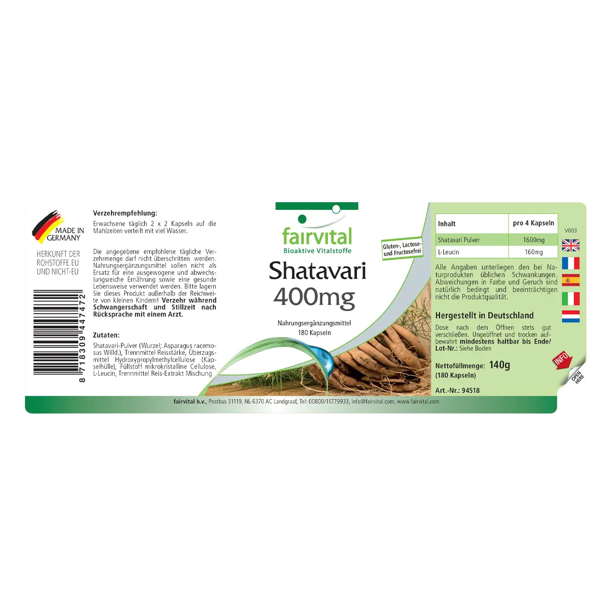 Shatavari 400mg - 180 Kapseln - Indischer Spargel - Vegan | Fairvital Shatavari 400mg - 180 Kapseln - Indischer Spargel - Vegan | Fairvital