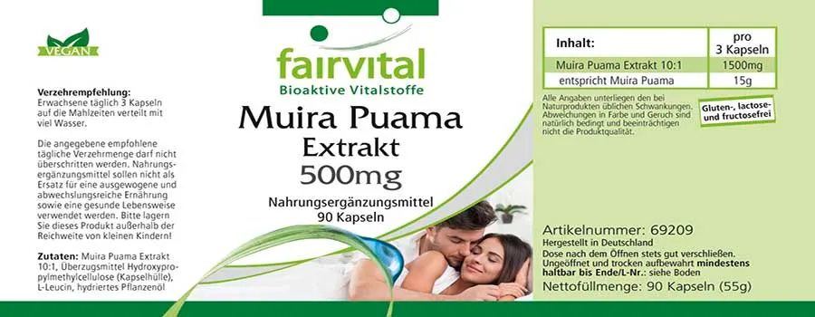 Muira Puama - 90 Kapseln - Potenzholz 10:1 Extrakt - Hochdosiert und Vegan | Fairvital Muira Puama - 90 Kapseln - Potenzholz 10:1 Extrakt - Hochdosiert und Vegan | Fairvital