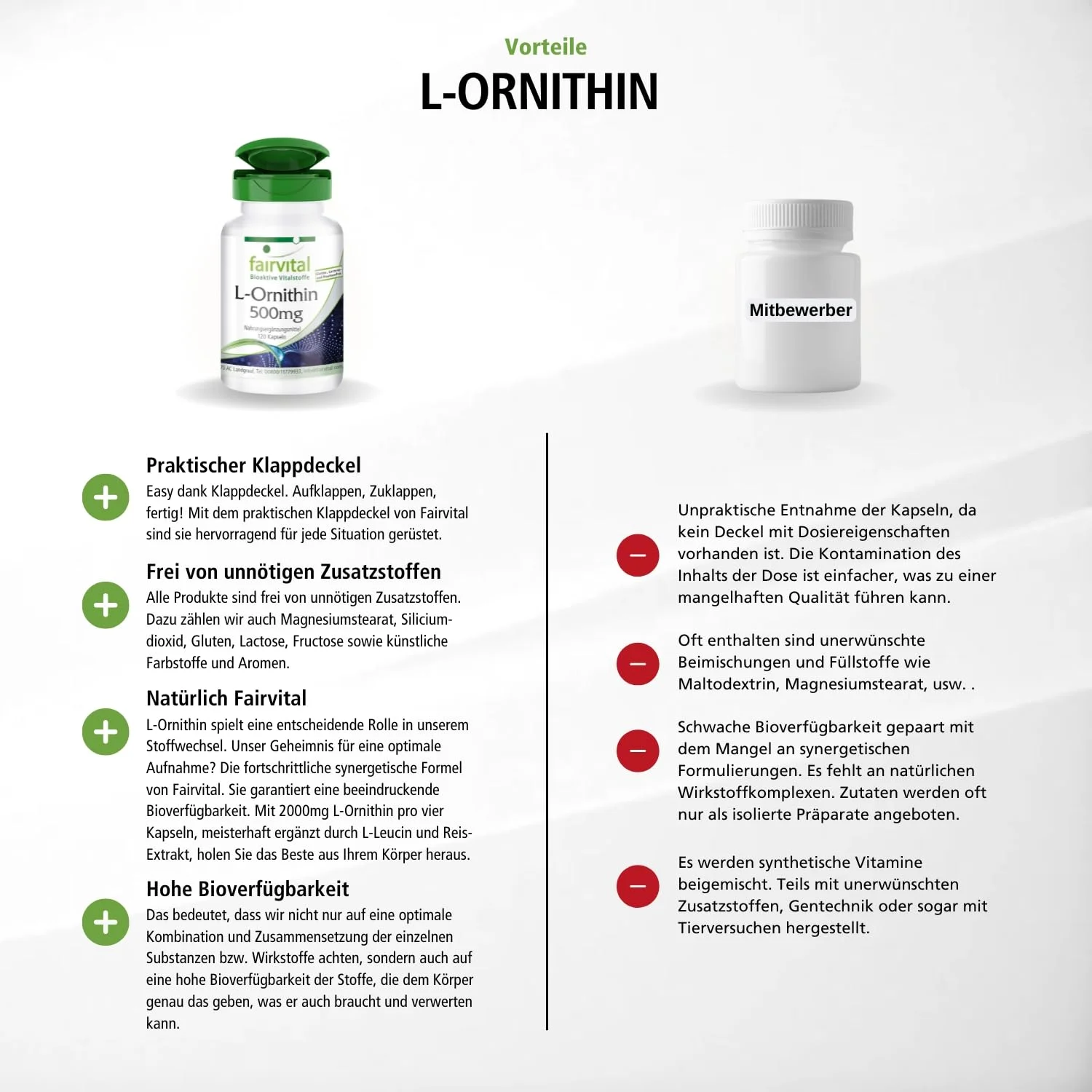 L-Ornithin 500mg  - 120 Kapseln - Hochdosiert und Vegan | Fairvital