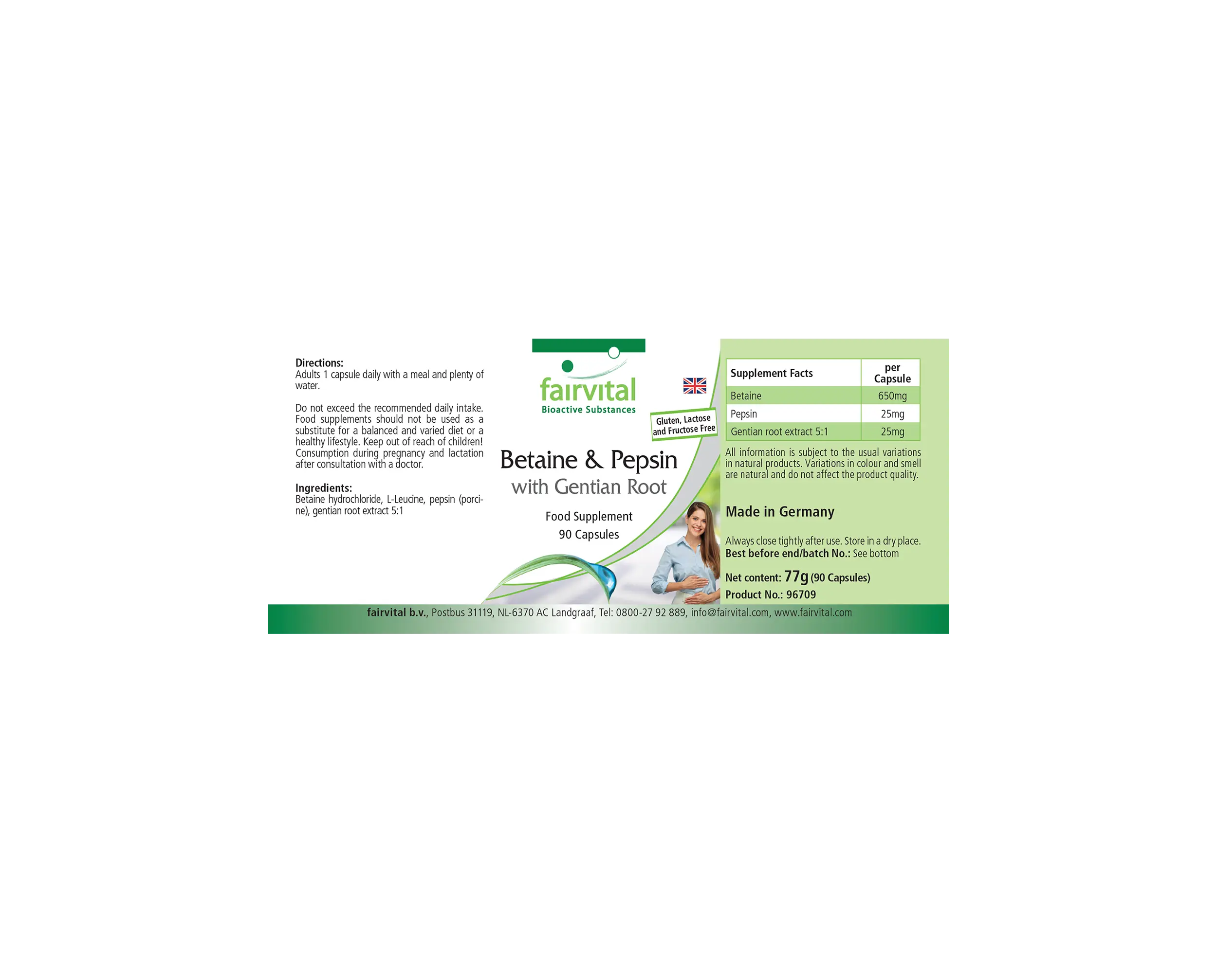 Betain & Pepsin mit Enzianwurzel - 90 Kapseln - schluckfreundlich | Fairvital