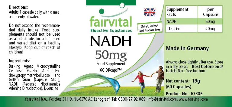 NADH 50mg - 60 Capsules - Vertraagde afgifte