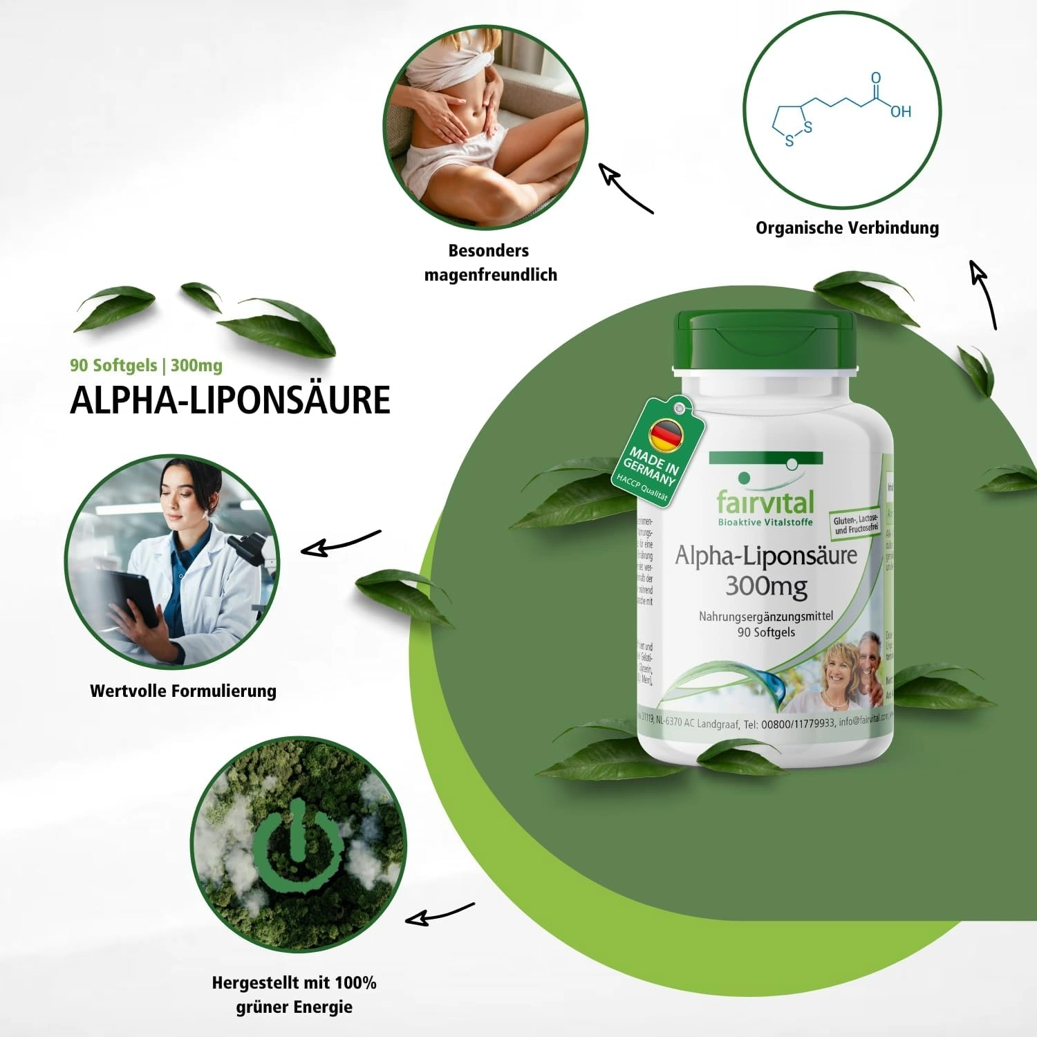 Alpha-Liponsäure 300mg - Alpha-lipoic acid (ALA) - 90 Softgels - Hochdosiert | Fairvital