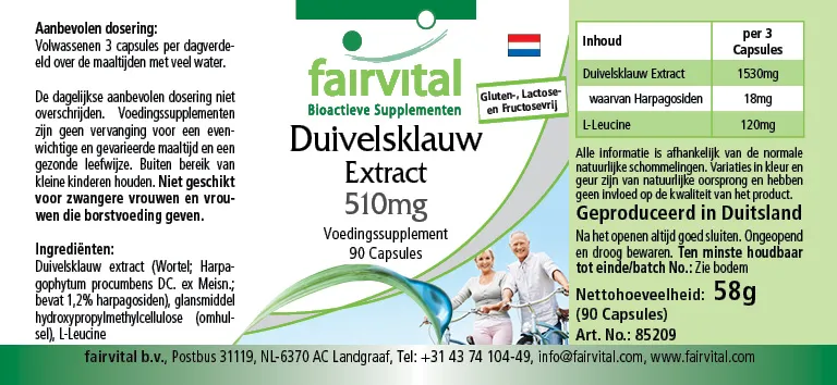 Teufelskralle Extrakt 510mg - 90 Kapseln - Harpagophytum procumbens - Hochdosiert und Vegan | Fairvital Teufelskralle Extrakt 510mg - 90 Kapseln - Harpagophytum procumbens - Hochdosiert und Vegan | Fairvital