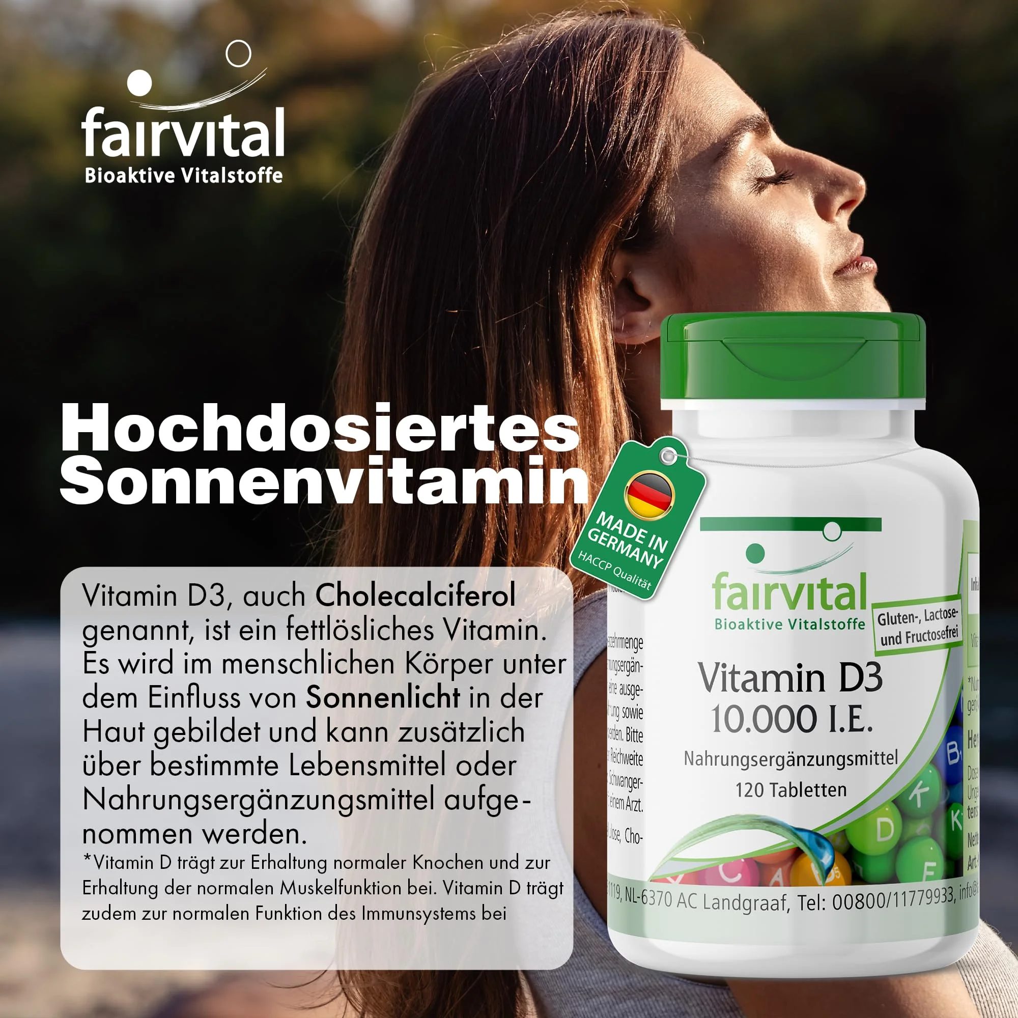 Vitamin D3 10.000 I.E. - 120 Tabletten - für Immunsystem, Zellteilung, Muskeln uvm. | Fairvital