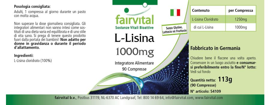 L-Lysine 1000mg - 90 comprimés