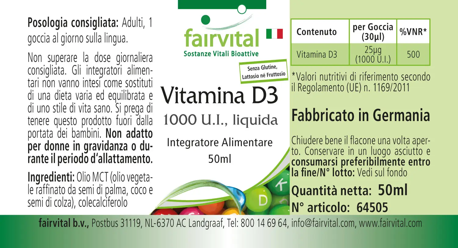 Vitamine D3 vloeistof - 1000 I.U. per druppel - 50ml