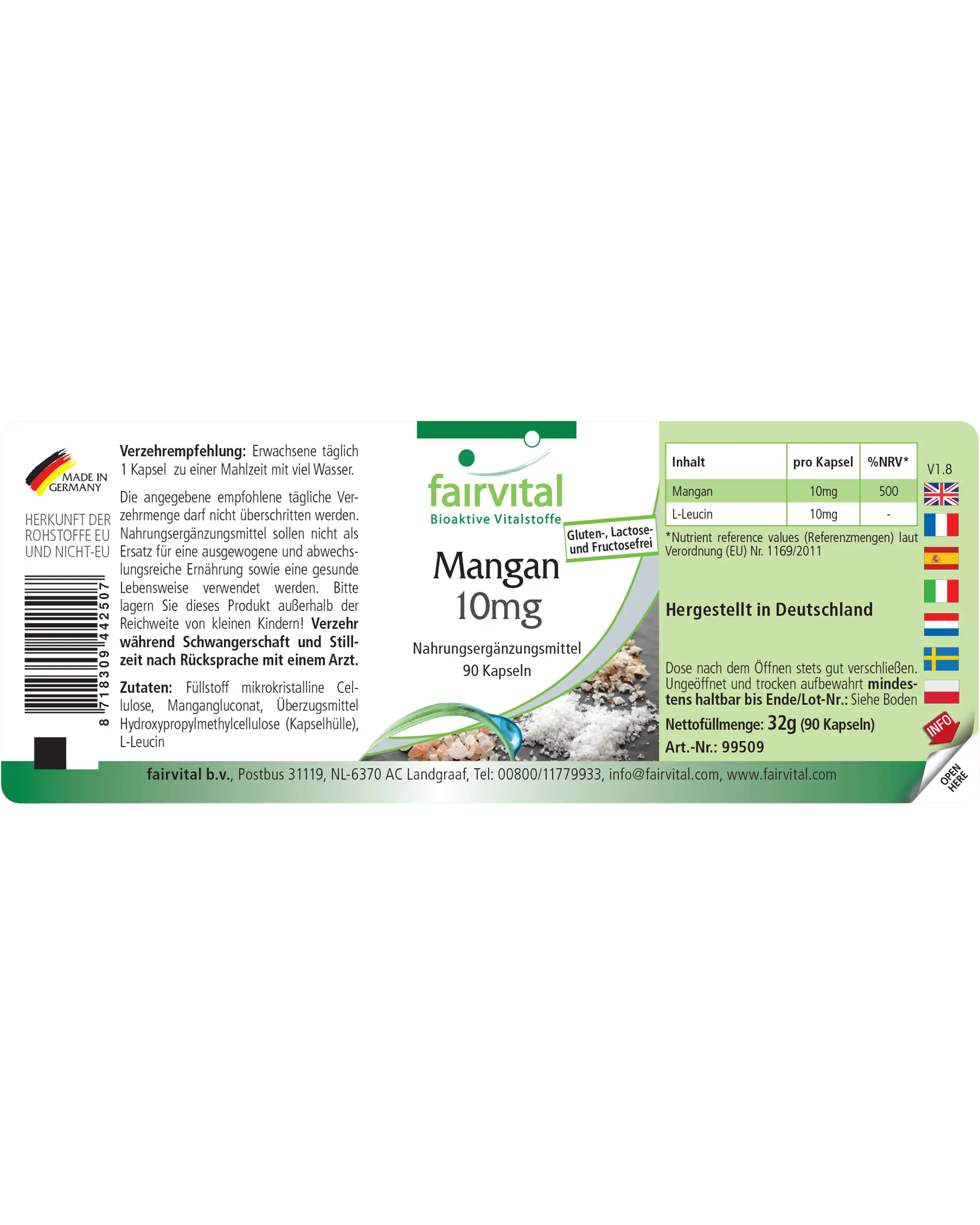 Mangan Kapseln 10mg - 90 Kapseln - Hochdosiert- Vegan | Fairvital