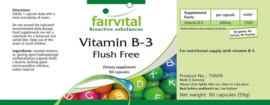 Vitamine B-3 Niacine Sans rougeurs - 90 gélules Vitamine B-3 Niacine Sans rougeurs - 90 gélules