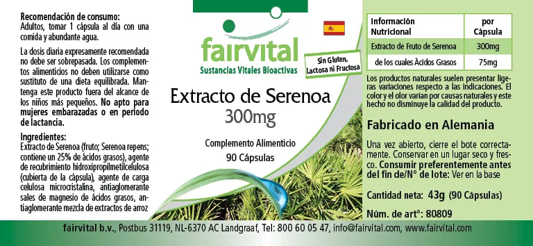 Extracto de Serenoa 300mg - 90 cápsulas