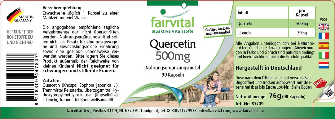 Quercetin 500mg - 90 Kapseln - Antioxidans - Hochdosiert und Vegan | Fairvital Quercetin 500mg - 90 Kapseln - Antioxidans - Hochdosiert und Vegan | Fairvital