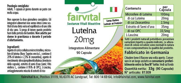 Lutein 20mg microencapsulated - 90 capsules