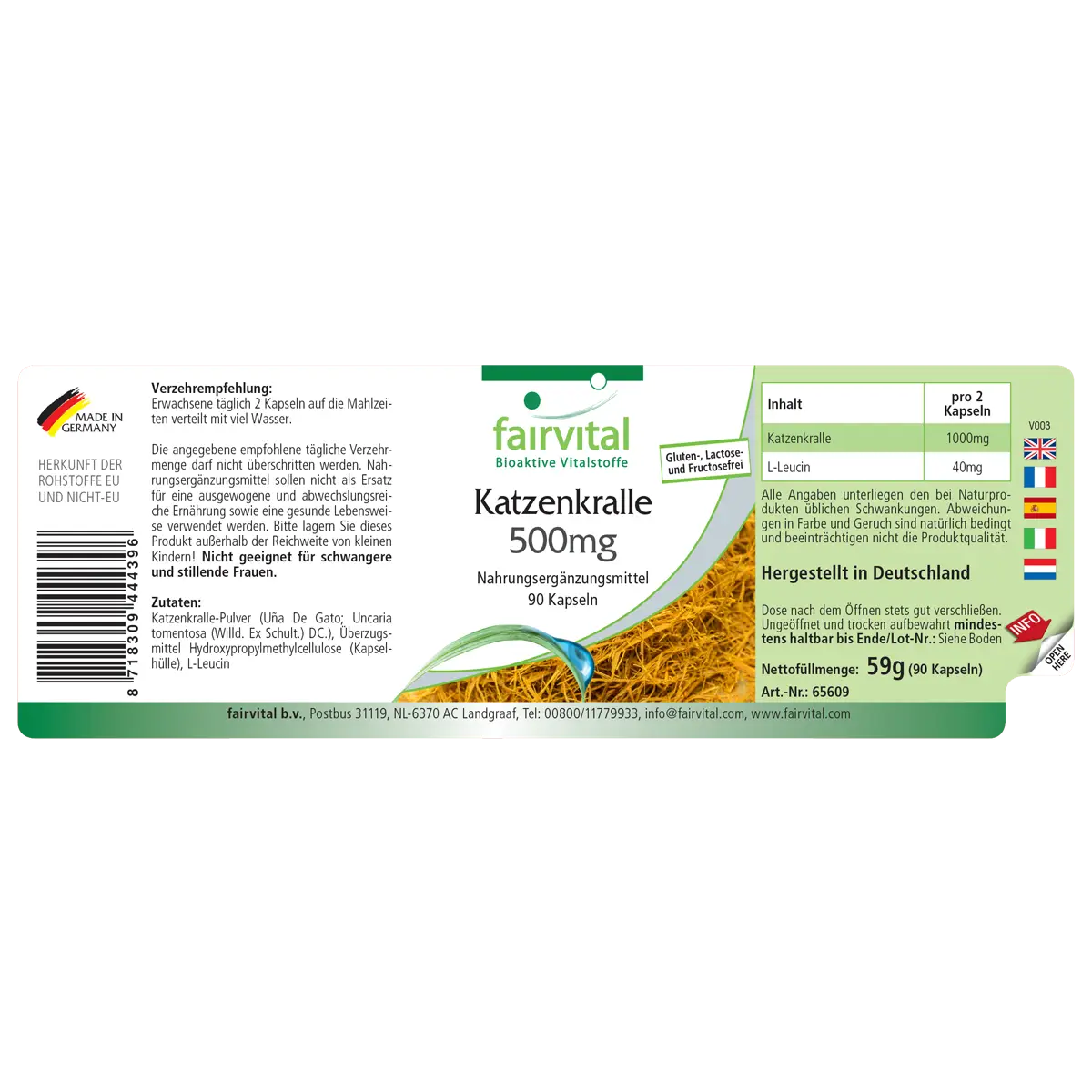 Katzenkralle 500mg - 90 Kapseln - Cat's Claw 500mg - Uña de Gato (Uncaria tomentosa) - Hochdosiert und Vegan | Fairvital Katzenkralle 500mg - 90 Kapseln - Cat's Claw 500mg - Uña de Gato (Uncaria tomentosa) - Hochdosiert und Vegan | Fairvital
