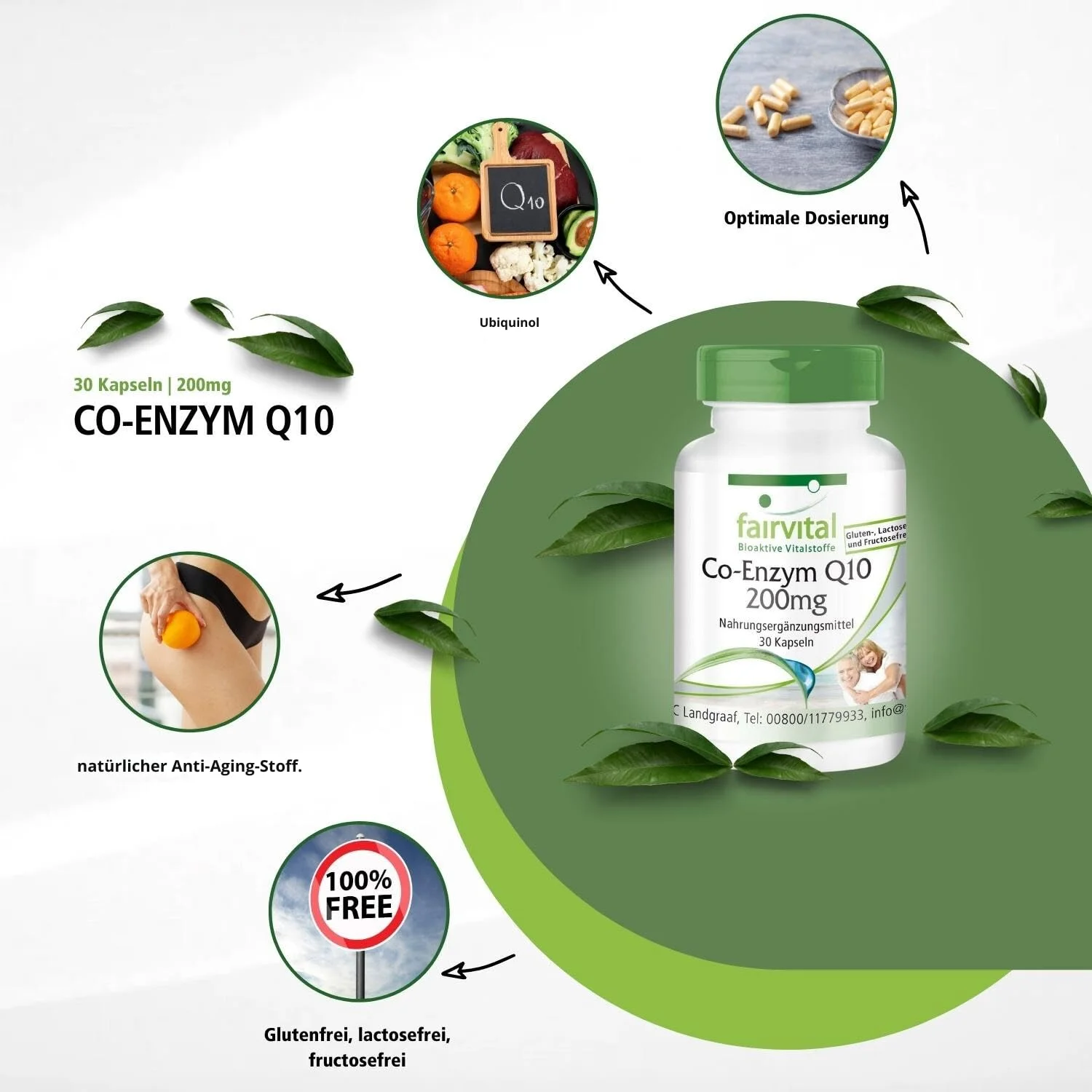 Co-Enzym Q10 200mg - 90 Kapseln - CoQ10 Ubiquinon Kapseln - Hochdosiert und Vegan | Fairvital