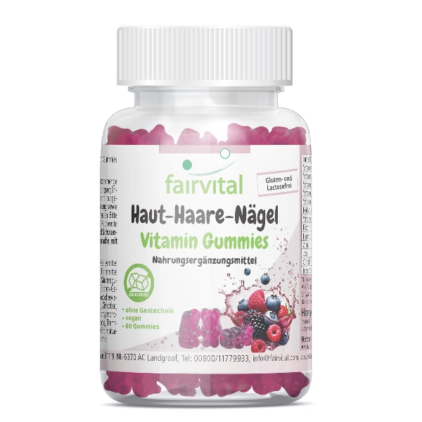 Haut-Haare-Nägel Vitamin - 60 Gummies - mit Biotin, Zink, Vitamin B12, uvm. - Vegan | Fairvital Haut-Haare-Nägel Vitamin - 60 Gummies - mit Biotin, Zink, Vitamin B12, uvm. - Vegan | Fairvital