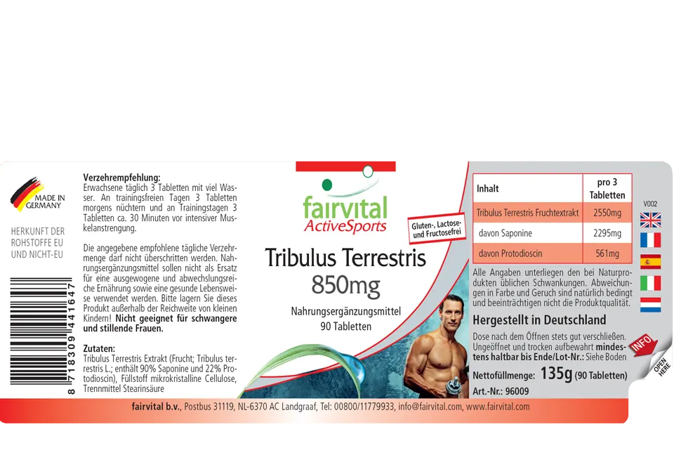 Tribulus Terrestris Extrakt 850mg - 90 Tabletten- HOCHDOSIERT & VEGAN | Fairvital Tribulus Terrestris Extrakt 850mg - 90 Tabletten- HOCHDOSIERT & VEGAN | Fairvital