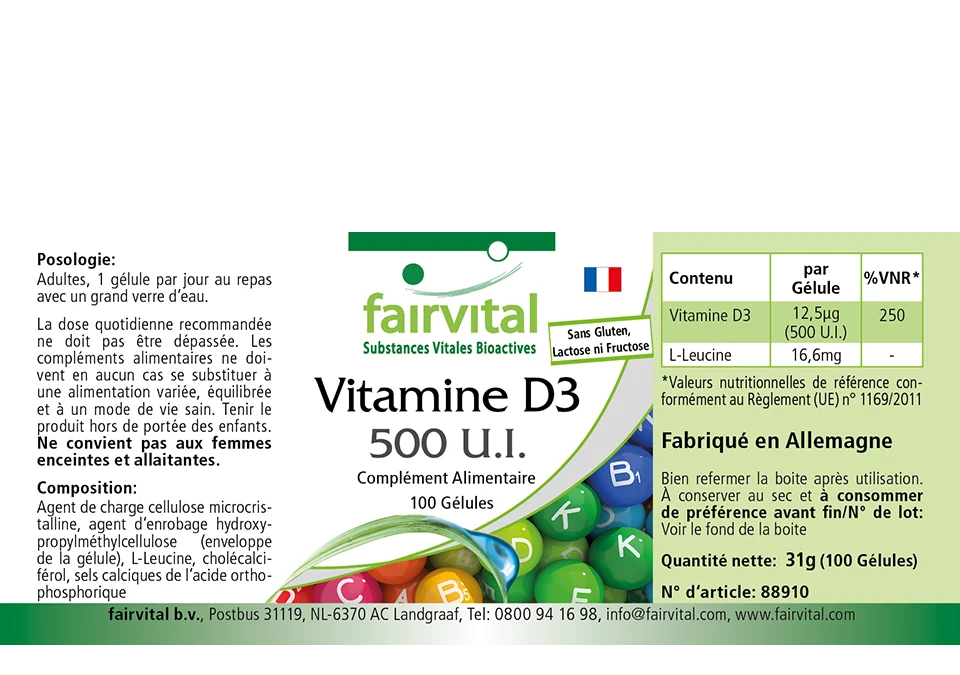 Vitamine D3 500 I.U. - 100 capsules