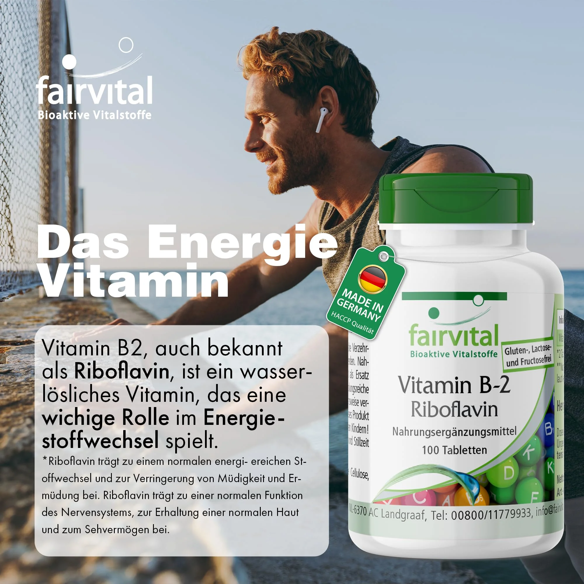 Vitamin B-2 Riboflavin - 100 Tabletten - Schluckfreundlich - Für Sehkraft; Haut uvm. - Abgedeckter Bedarf - vegan | Fairvital