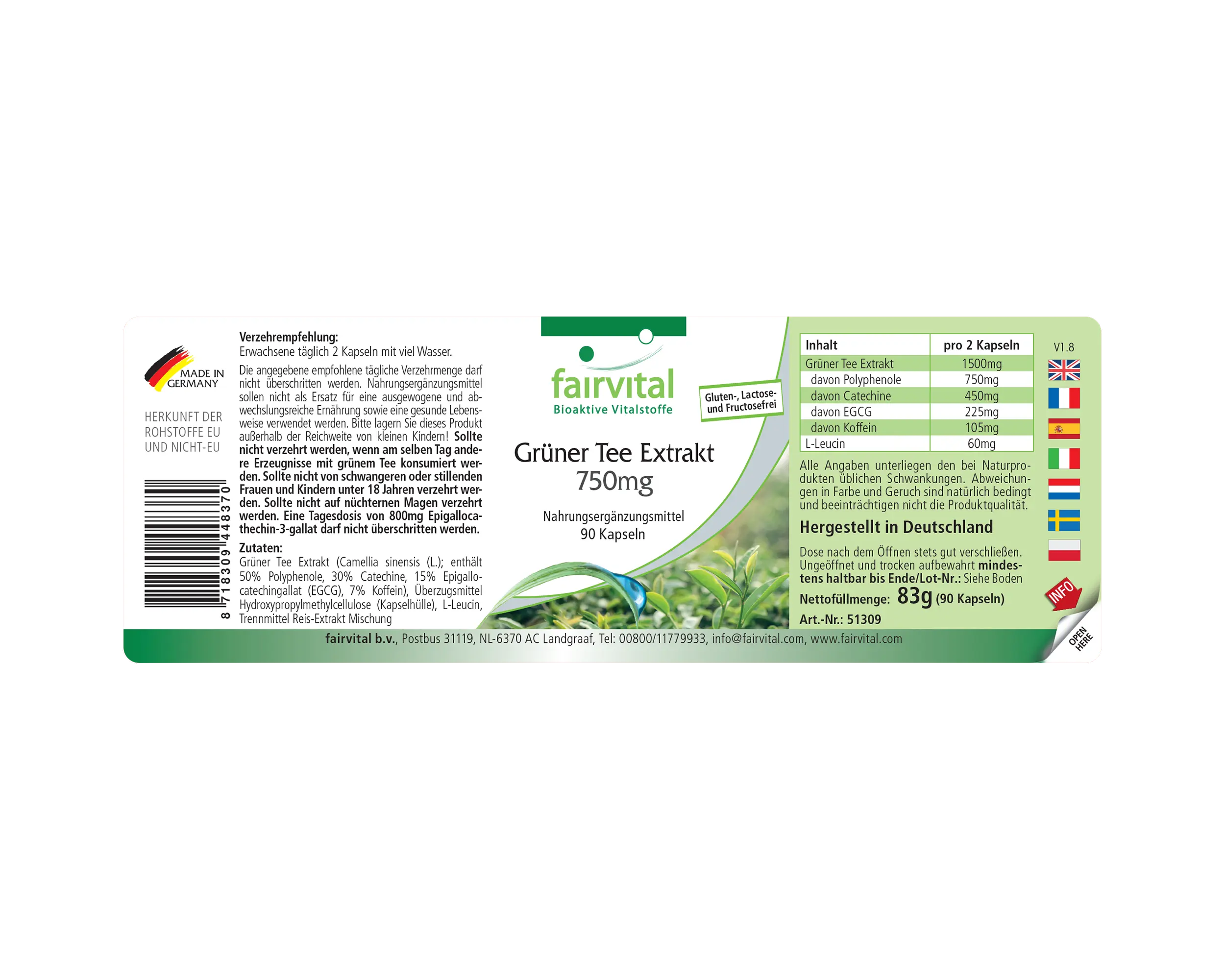 Grüner Tee Extrakt 750mg - Camellia Sinensis - 90 Kapseln - Hochdosiert und Vegan | Fairvital Grüner Tee Extrakt 750mg - Camellia Sinensis - 90 Kapseln - Hochdosiert und Vegan | Fairvital