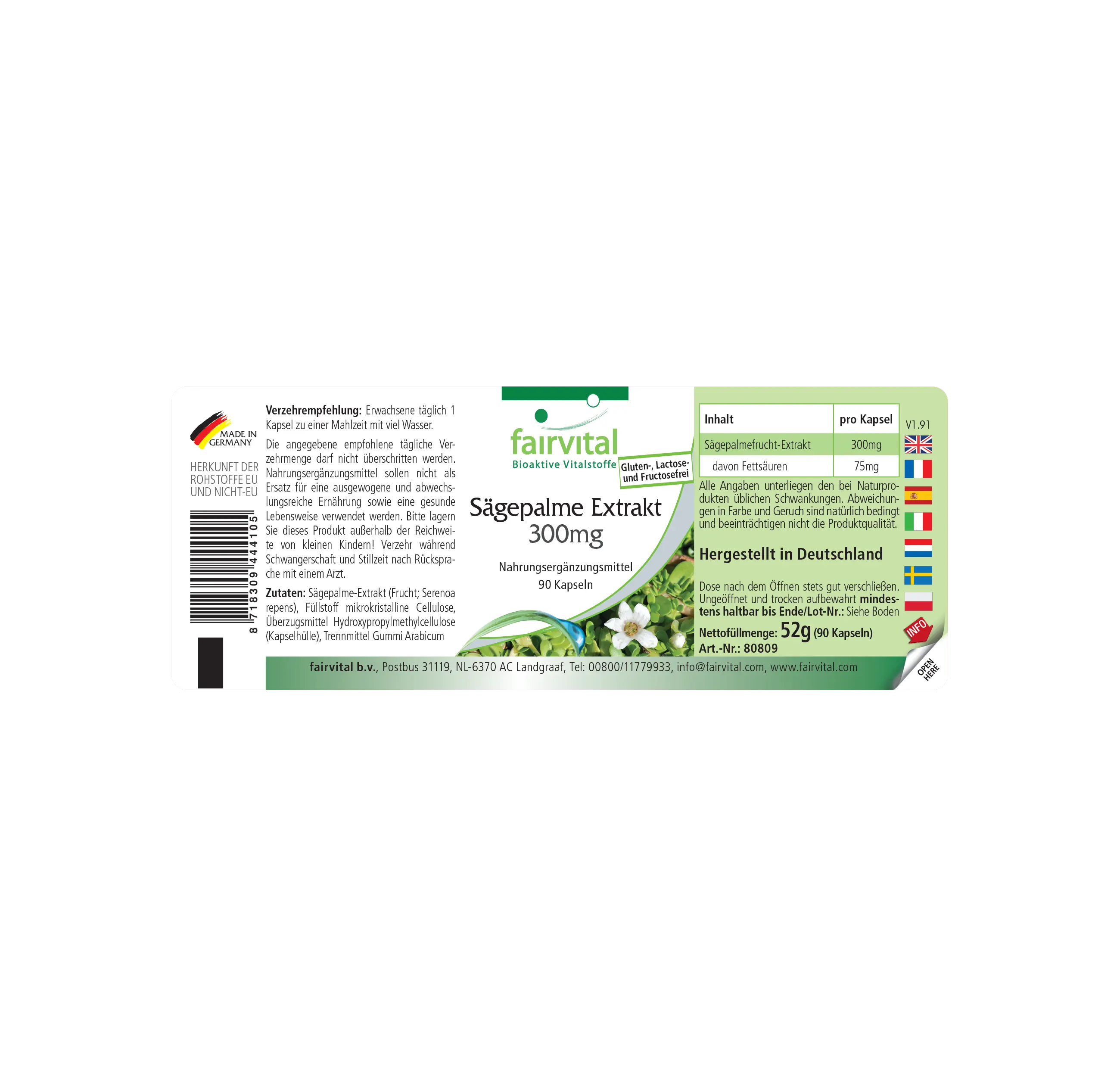 Sägepalme Extrakt 300mg - 90 Kapseln - Schluckfreundlich - Mit Beta-Sitosterol - Hochdosiert und Vegan | Fairvital
