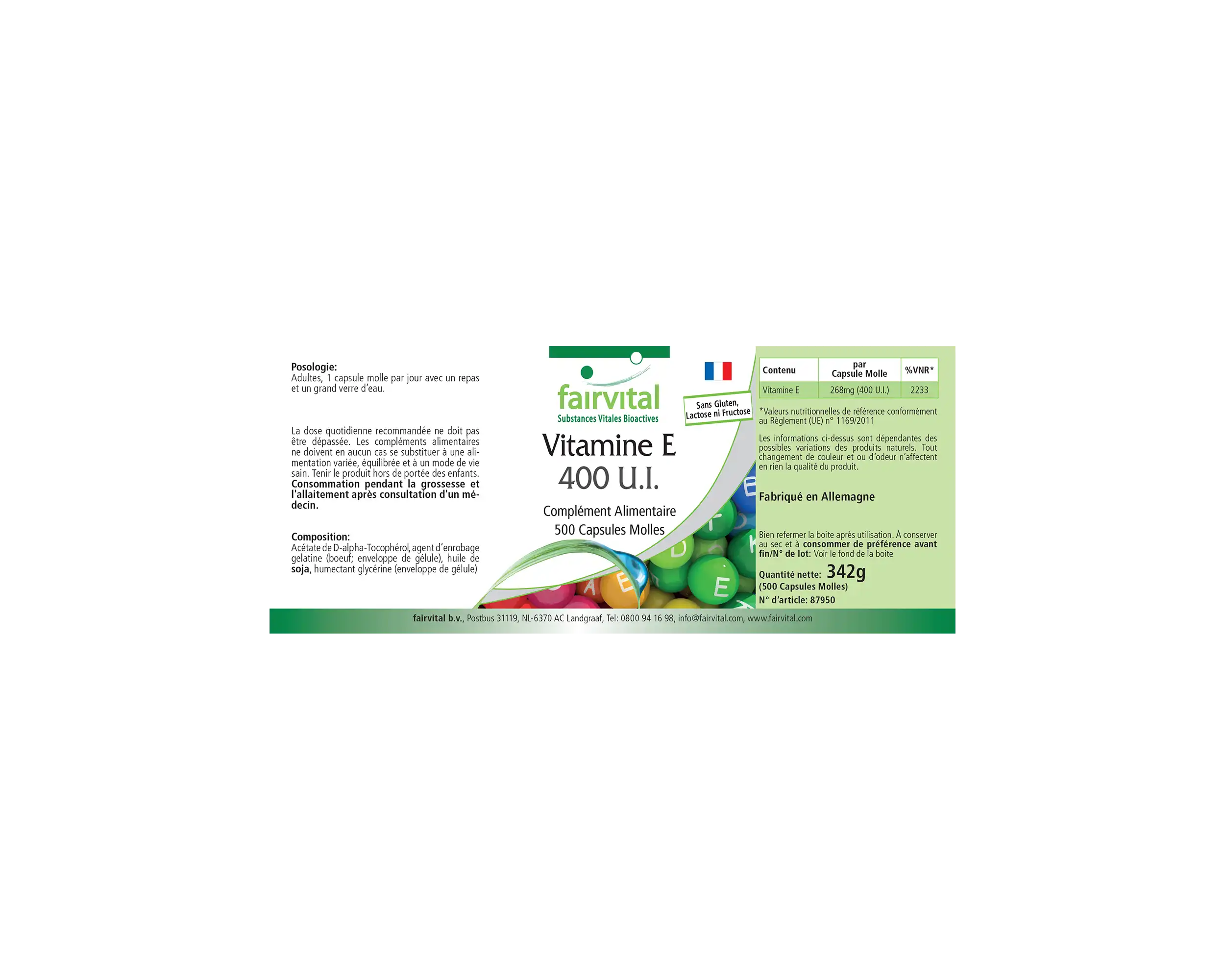 Vitamine E 400 UI - Flacon avantageux - 500 capsules molles