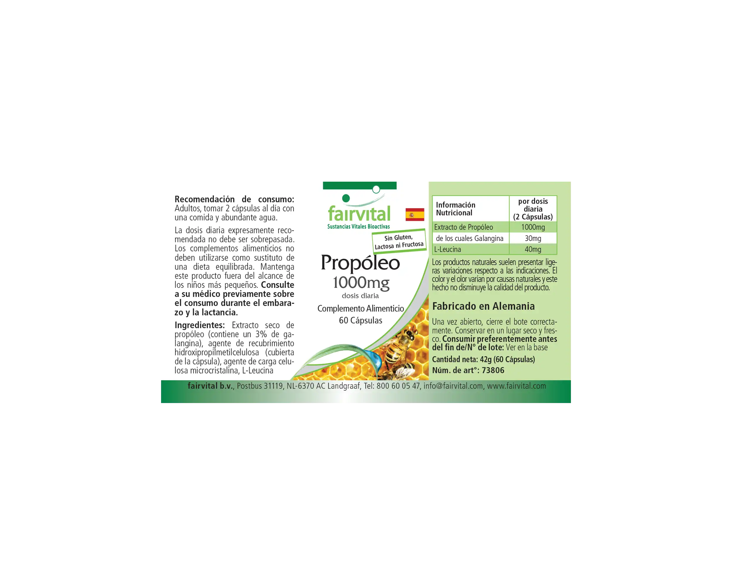 Propoli 1000mg Dose Giornaliera – 60 Capsule – Estratto Naturale di Resina d'Ape – Con 3% di Galangina | Fairvital