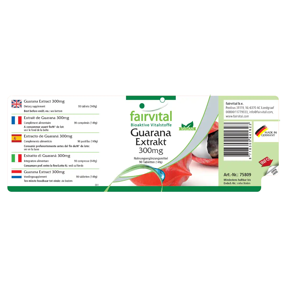 Guarana-extract 300mg - 90 tabletten Guarana-extract 300mg - 90 tabletten