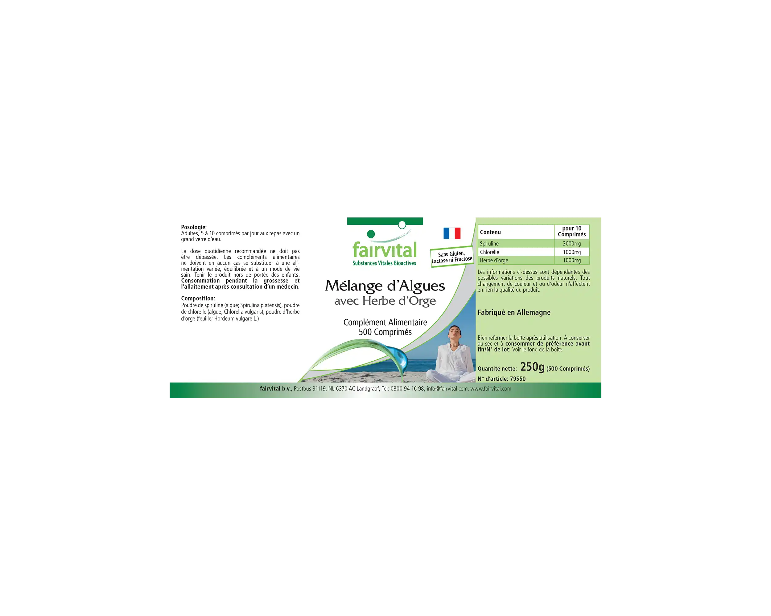 Algen Mix mit Spirulina, Chlorella und Gerstengras - 500 Tabletten - Hochdosiert und Vegan | Fairvital