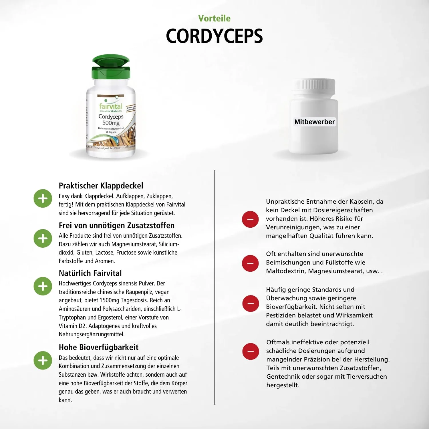 Cordyceps 500mg - 90 Kapseln - Schluckfreundlich - Cordyceps Sinensis (Raupenpilz) - Hochdosiert und Vegan | Fairvital