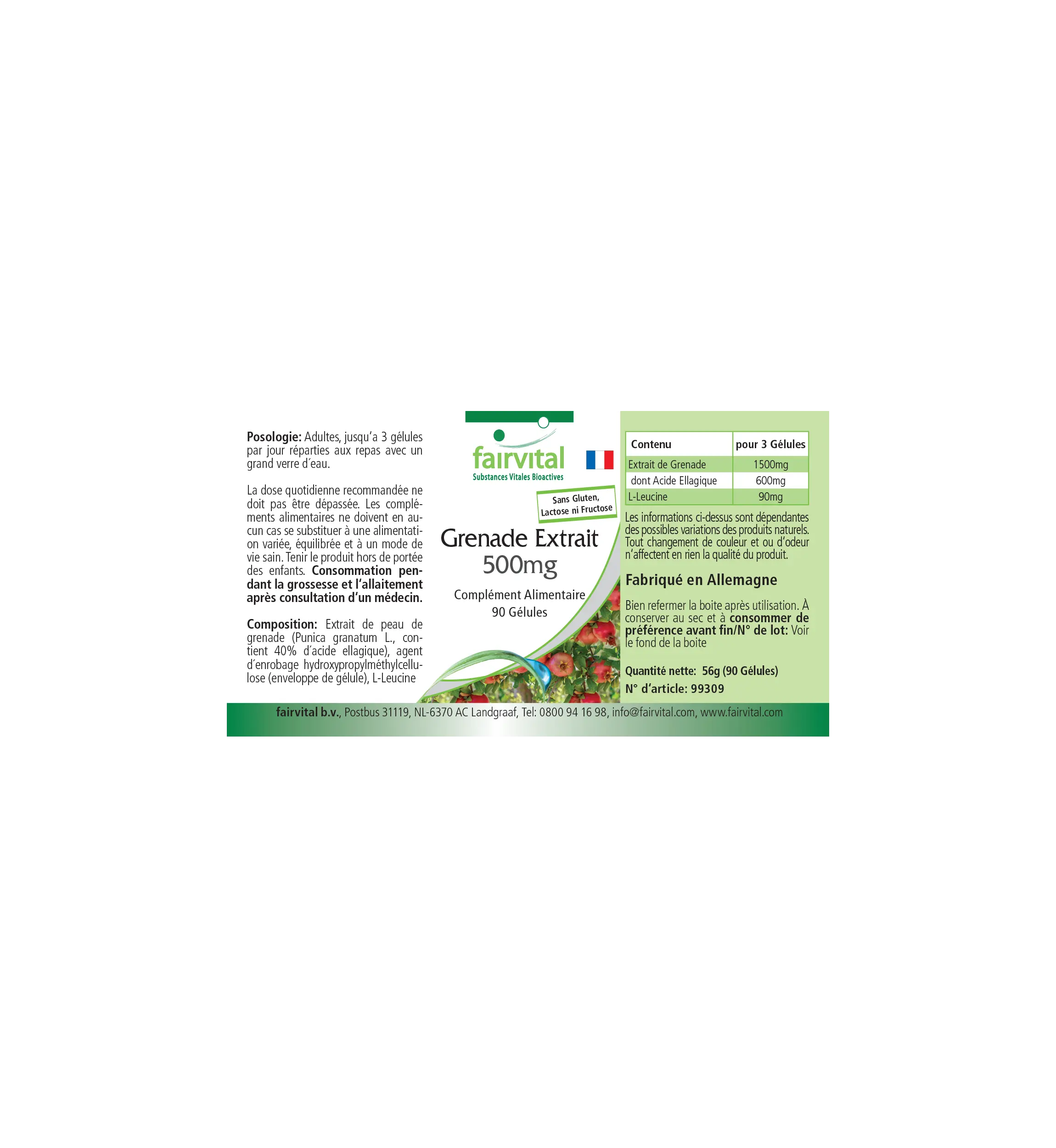 Granatapfel Extrakt 500mg - 90 Kapseln - schluckfreundlich - hochdosiert und vegan | Fairvital