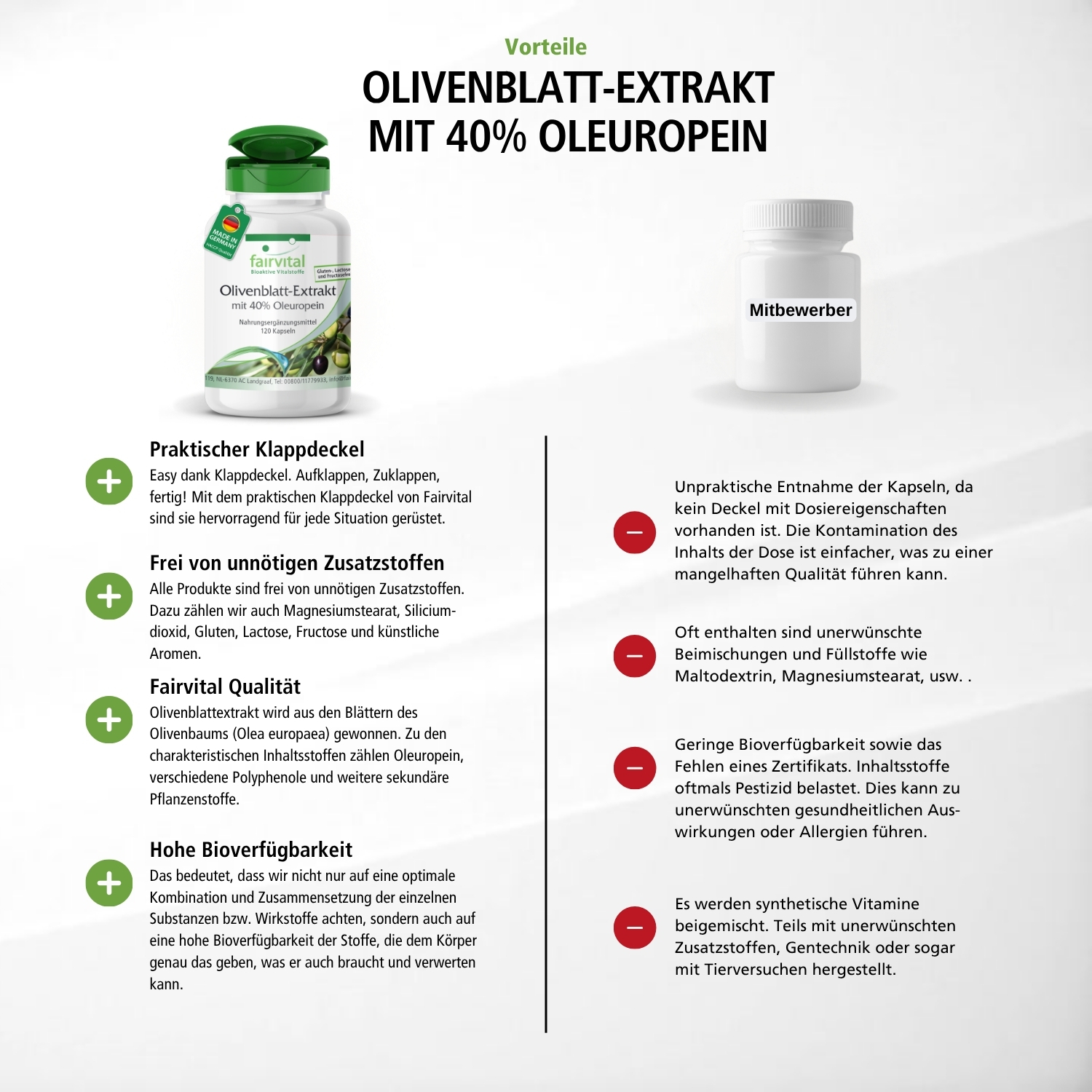 Olivenblatt-Extrakt mit 40% Oleuropein - 120 Kapseln - vegan | Fairvital