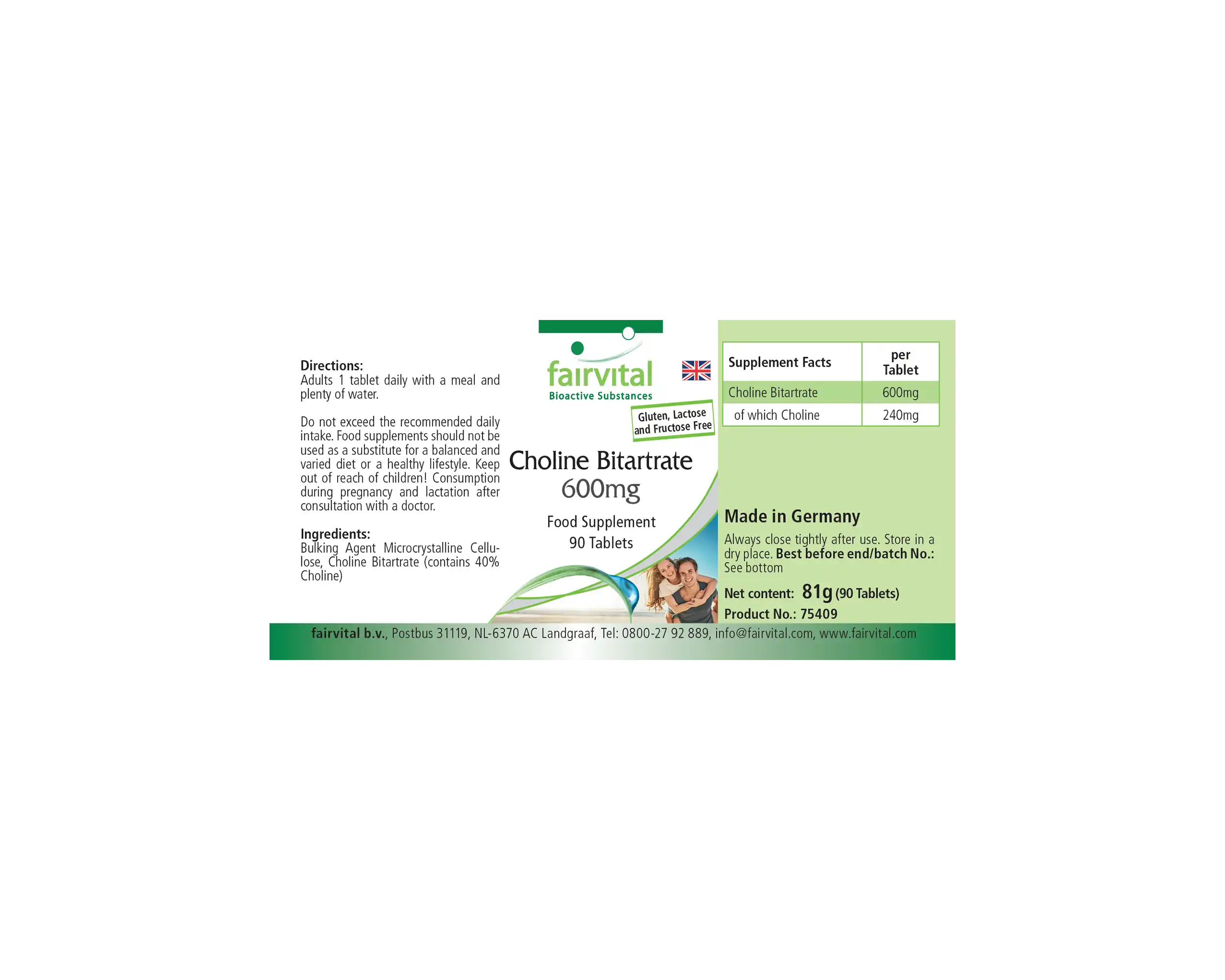 Choline Bitartrate 600mg- 90 Comprimés